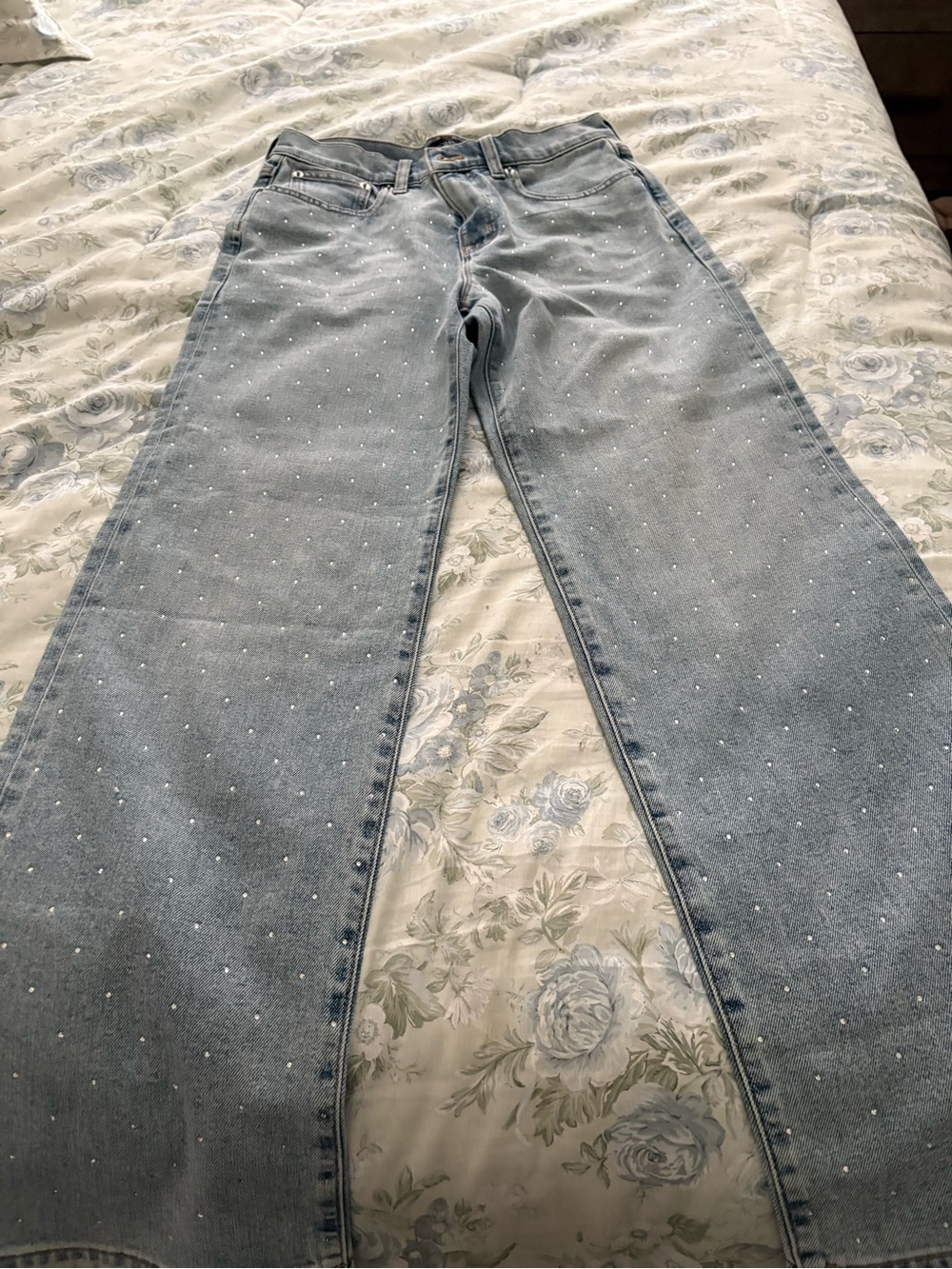J. Crew Light Blue Straight-Leg Jeans with Tiny diamond Studs